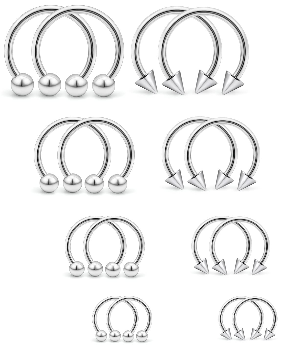 Ftovosyo 16PCS 16G Multiple Different Sizes Horseshoe Barbell Surgical Steel Nose Septum Rings Hoop Daith Earring Eyebrow Helix Vertical Lip Piercing Jewelry for Women Men