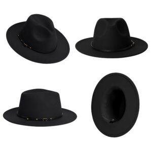 Wide Brim Fedora Hats for Women Dress Hats for Men Two Tone Felt Panama Hat Black