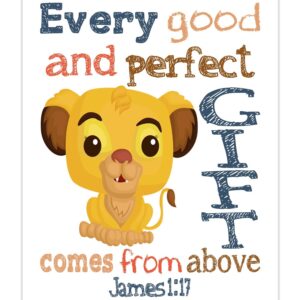 Nala Lion King Christian Bible Verses Quotes Nursery Kids Room Unframed Print - Every Good and Perfect Gift Comes From Above - James 1:17