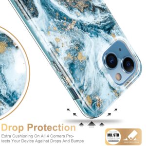 Esdot for iPhone 13 Case with Built-in Screen Protector,Military Grade Rugged Cover with Fashionable Designs for Women Girls,Protective Phone Case 6.1" Opal Marble Teal