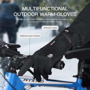 TEMEI Winter Waterproof Glove for Men and Women with Light Touchscreen Texting Fingers, Windproof Anti Slip Heated Glove Hands Warm for Bike, Hiking, Ski (Small, Black)