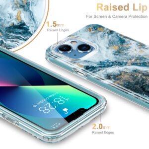 Esdot for iPhone 13 Case with Built-in Screen Protector,Military Grade Rugged Cover with Fashionable Designs for Women Girls,Protective Phone Case 6.1" Opal Marble Teal