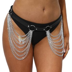 Punk Leather Waist Chain Silver Belly Body Chains Festival Body Chain Jewelry for Women and Girls