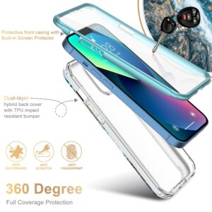 Esdot for iPhone 13 Case with Built-in Screen Protector,Military Grade Rugged Cover with Fashionable Designs for Women Girls,Protective Phone Case 6.1" Opal Marble Teal