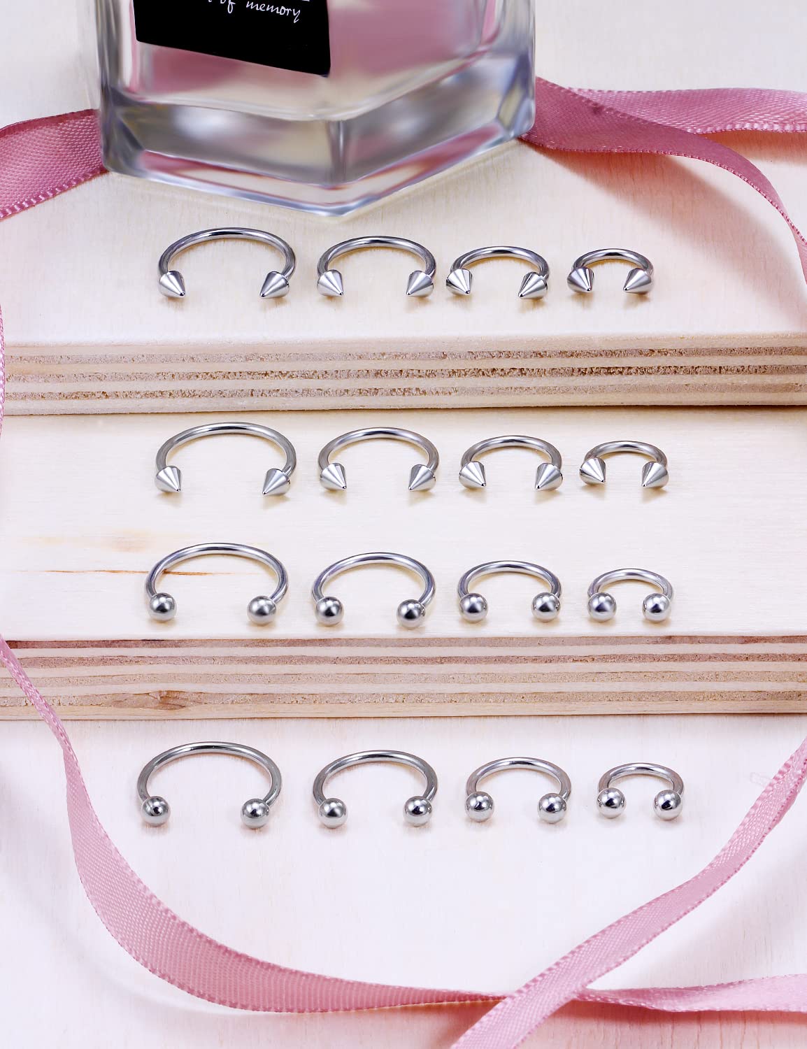 Ftovosyo 16PCS 16G Multiple Different Sizes Horseshoe Barbell Surgical Steel Nose Septum Rings Hoop Daith Earring Eyebrow Helix Vertical Lip Piercing Jewelry for Women Men