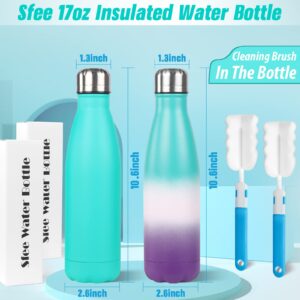 Sfee Insulated Water Bottle, 17oz Stainless Steel Water Bottles, Double Wall Vacuum Reusable Water Bottles Leak Proof BPA-FREE Sports Bottle Cup Keep Hot&Cold for Running Gym Cycling Kids(Ablue+Color)