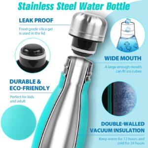 Sfee Insulated Water Bottle, 17oz Stainless Steel Water Bottles, Double Wall Vacuum Reusable Water Bottles Leak Proof BPA-FREE Sports Bottle Cup Keep Hot&Cold for Running Gym Cycling Kids(Ablue+Color)