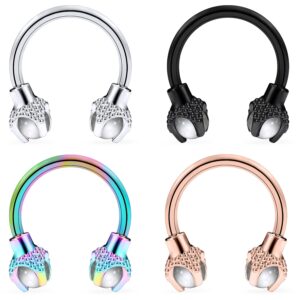 ftovosyo 4pcs glow in the dark dragon claws circular horseshoe barbell surgical steel nose septum rings hoop daith earring helix vertical lip piercing jewelry for women men