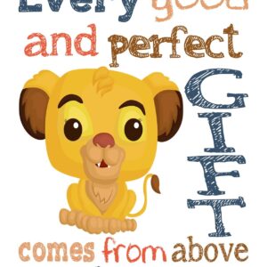 Nala Lion King Christian Bible Verses Quotes Nursery Kids Room Unframed Print - Every Good and Perfect Gift Comes From Above - James 1:17