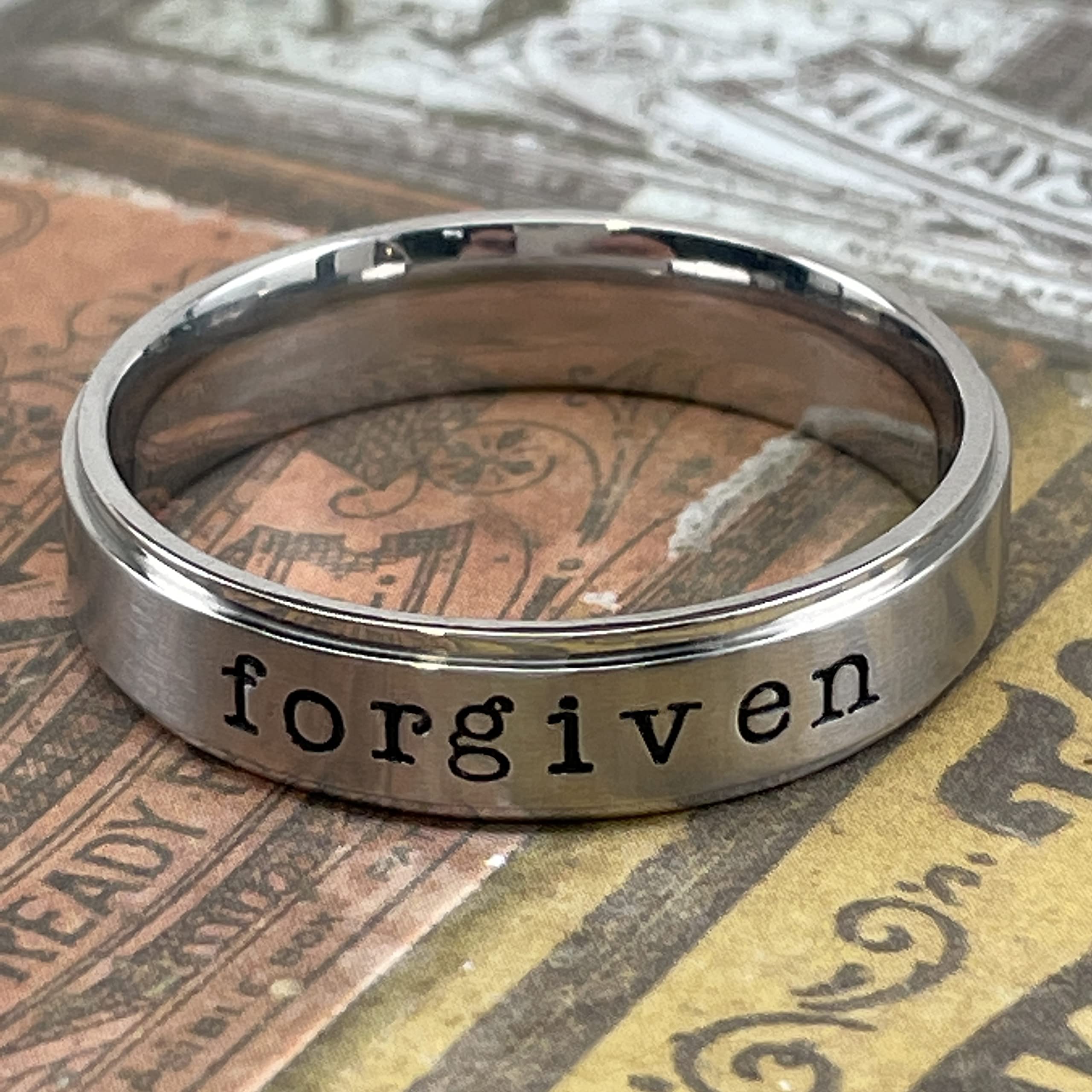 Forgiven Hand Stamped Stainless Steel Band Ring (9)