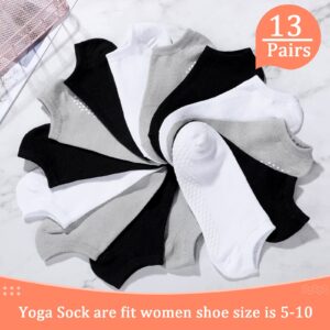 Geyoga 13 Pairs Pilate Grippers Socks for Women Non Slip Yoga Ballet Barre Non Skid Socks for Men House Workout Sports(Black, Gray, White)