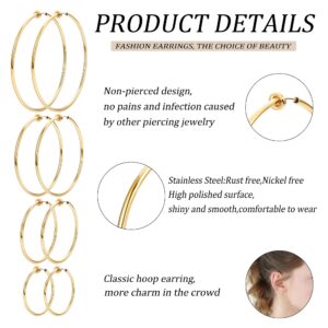 Magitaco 8 Pairs Clip On Hoop Earrings Stainless Steel Clip On Earrings for Women Fake Hoop Earrings Spring Hoop Earrings For Non-Pierced Ears Gold+Silver