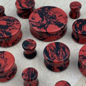 Pair of Synthetic Red and Black Howlite Double Flare Plugs (STN-656) (0g (8mm))