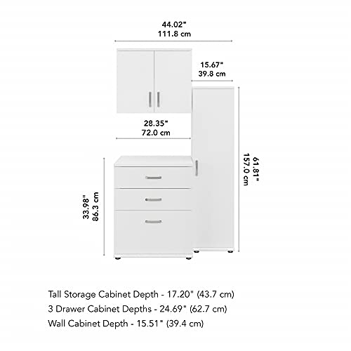 Bush Business Furniture Universal 3 Piece Modular Closet Storage Set with Floor and Wall Cabinets, White