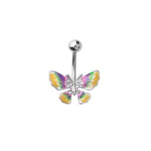 blue palm jewelry 4 - Assorted Set 14 Gauge 3/8 Inch 316L Surgical Steel Barbell Belly Button Navel Rings Dangles Butterfly CZ B631 Color Yellow Purple Pink Green