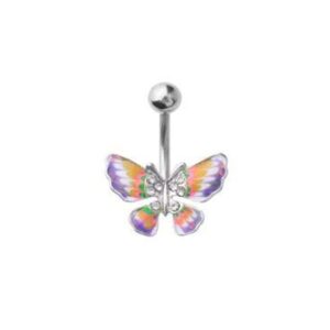 blue palm jewelry 4 - Assorted Set 14 Gauge 3/8 Inch 316L Surgical Steel Barbell Belly Button Navel Rings Dangles Butterfly CZ B631 Color Yellow Purple Pink Green