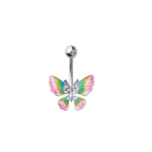 blue palm jewelry 4 - Assorted Set 14 Gauge 3/8 Inch 316L Surgical Steel Barbell Belly Button Navel Rings Dangles Butterfly CZ B631 Color Yellow Purple Pink Green