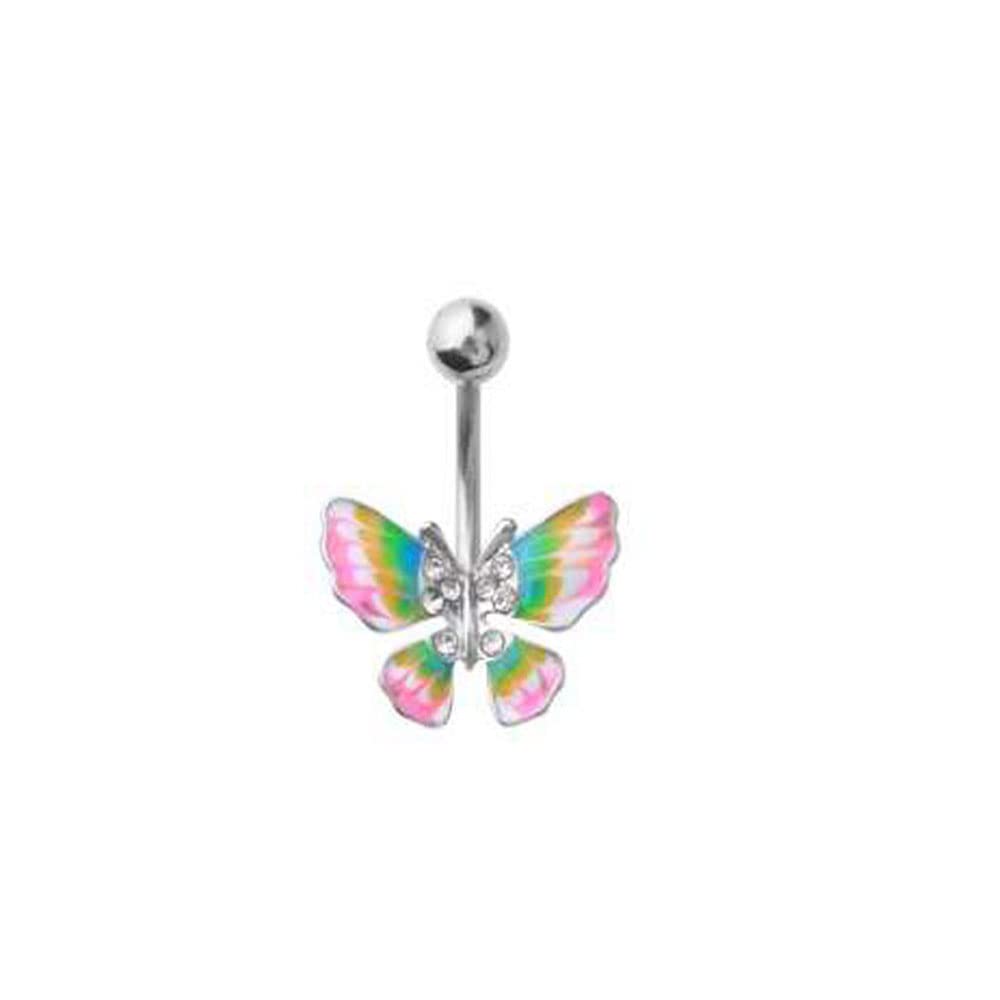 blue palm jewelry 4 - Assorted Set 14 Gauge 3/8 Inch 316L Surgical Steel Barbell Belly Button Navel Rings Dangles Butterfly CZ B631 Color Yellow Purple Pink Green