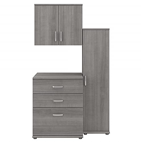 Bush Business Furniture Universal 3 Piece Modular Closet Storage Set with Floor and Wall Cabinets, Platinum Gray