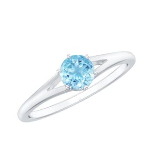 Natural Aquamarine Promise Ring for Women, AAA Quality, Certified March Birthstone Ring - With Jewelry Box, 14K White Gold, Size:US 4.00