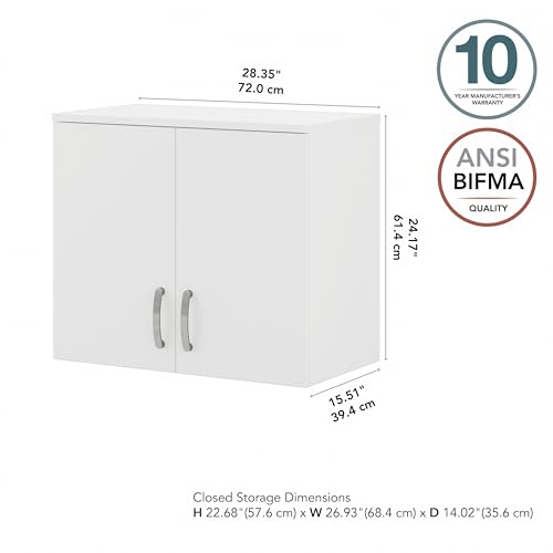 Bush Business Furniture Universal Closet Wall Cabinet with Doors and Shelves, White