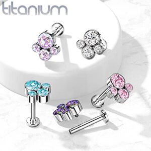 Dynamique Implant Grade Titanium Internally Threaded 4-CZ Paw Top Labret, Flat Back Stud (Sold Per Piecce)