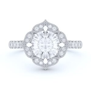 PRSTANI 10K White Gold Vintage Milgrain Romantic Petals Halo 1.0 CT Simulated Diamond Engagement Ring (8)