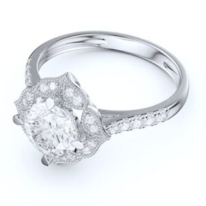 PRSTANI 10K White Gold Vintage Milgrain Romantic Petals Halo 1.0 CT Simulated Diamond Engagement Ring (8)