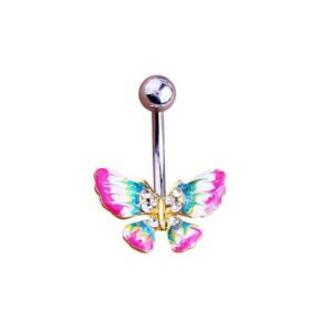 blue palm jewelry 4 - Assorted Set 14 Gauge 3/8 Inch 316L Surgical Steel Barbell Belly Button Navel Rings Dangles Butterfly CZ B631 Color Yellow Purple Pink Green