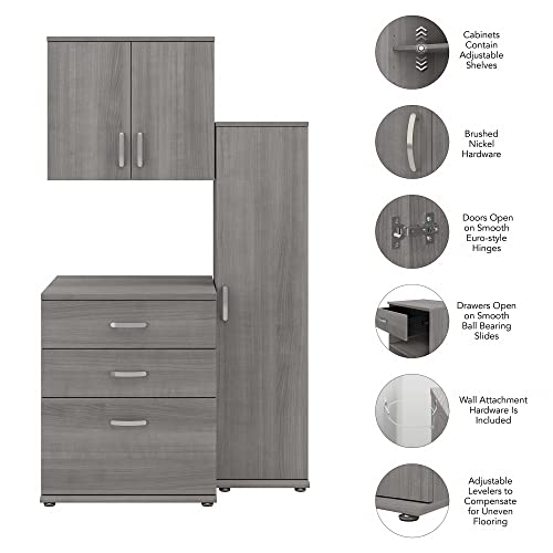 Bush Business Furniture Universal 3 Piece Modular Closet Storage Set with Floor and Wall Cabinets, Platinum Gray