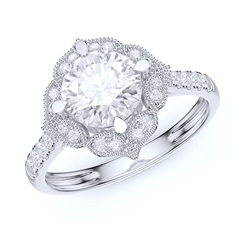 PRSTANI 10K White Gold Vintage Milgrain Romantic Petals Halo 1.0 CT Simulated Diamond Engagement Ring (8)