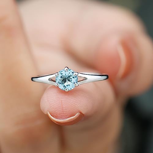 Natural Aquamarine Promise Ring for Women, AAA Quality, Certified March Birthstone Ring - With Jewelry Box, 14K White Gold, Size:US 4.00