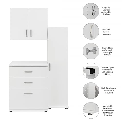 Bush Business Furniture Universal 3 Piece Modular Closet Storage Set with Floor and Wall Cabinets, White