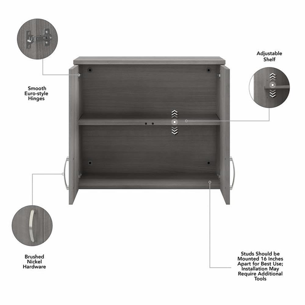 Bush Business Furniture Universal Garage Wall Cabinet with Doors and Shelves, Platinum Gray