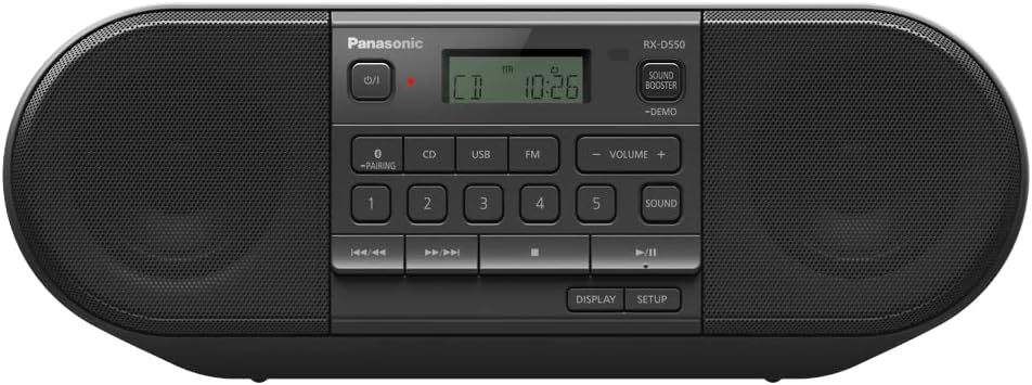 Panasonic RX-D550 Boombox - High Power Portable Stereo AM/FM Radio, Bluetooth, CD, with USB 110-240 Volt (Black)