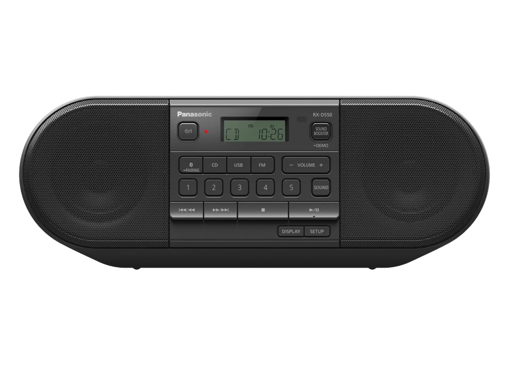 Panasonic RX-D550 Boombox - High Power Portable Stereo AM/FM Radio, Bluetooth, CD, with USB 110-240 Volt (Black)