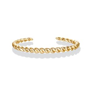 pavoi 14k yellow gold plated twisted chunky bangle bracelet | 14k gold plated | lightweight everyday jewelry (7, yellow gold)