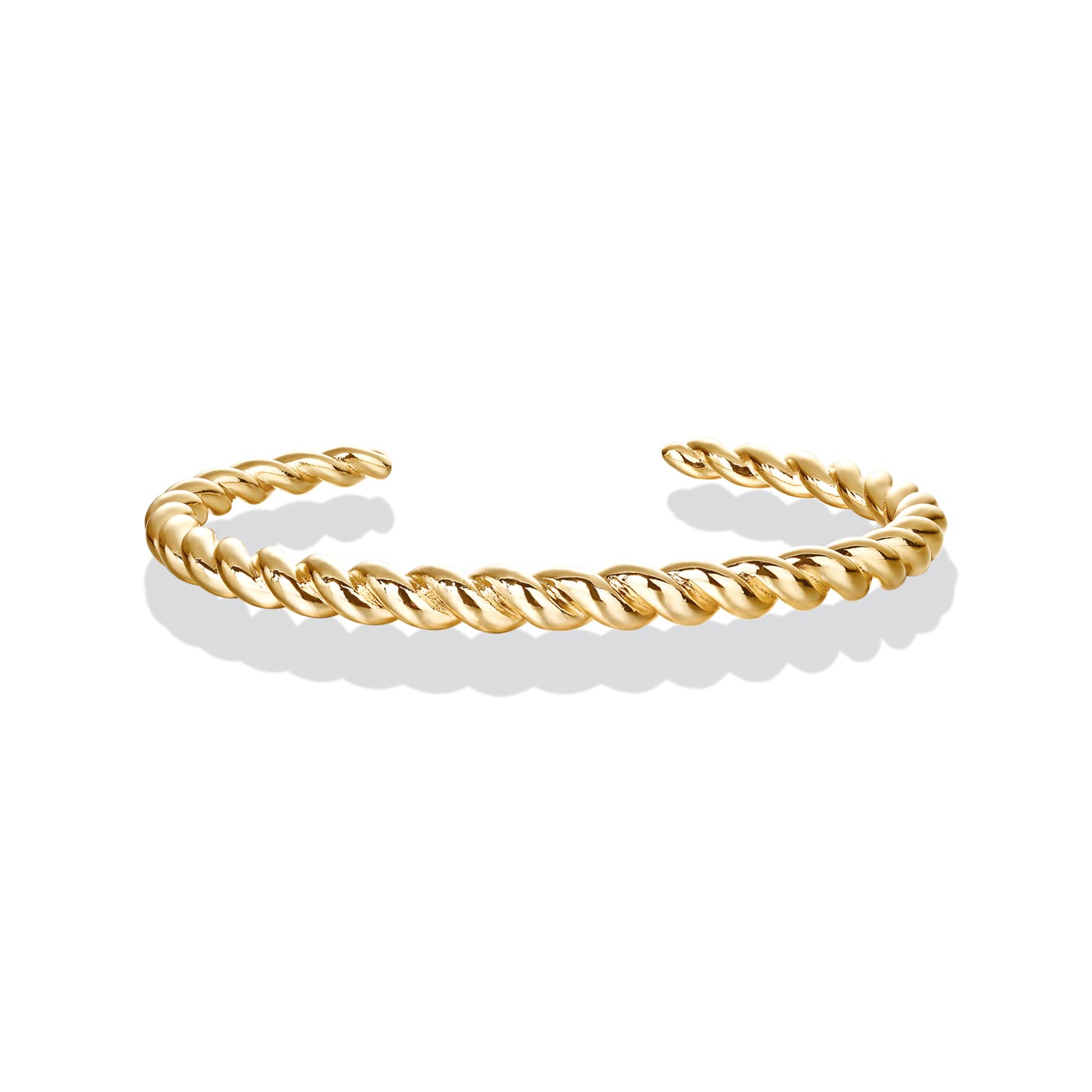 PAVOI 14K Yellow Gold Plated Twisted Chunky Bangle Bracelet | 14K Gold Plated | Lightweight Everyday Jewelry (7, Yellow Gold)