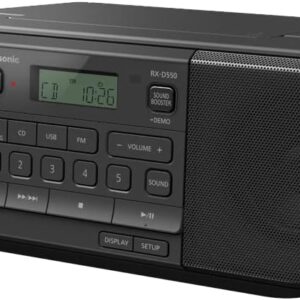 Panasonic RX-D550 Boombox - High Power Portable Stereo AM/FM Radio, Bluetooth, CD, with USB 110-240 Volt (Black)