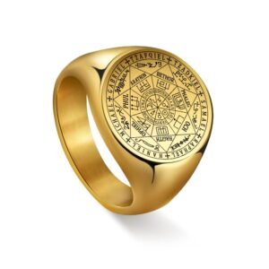 Amaxer Seven Archangels Ring for Men Stainless Steel The Seal Of Solomon Tetragrammaton Archangels Protection Ring Statement Band for Men Women (Gold, 12)