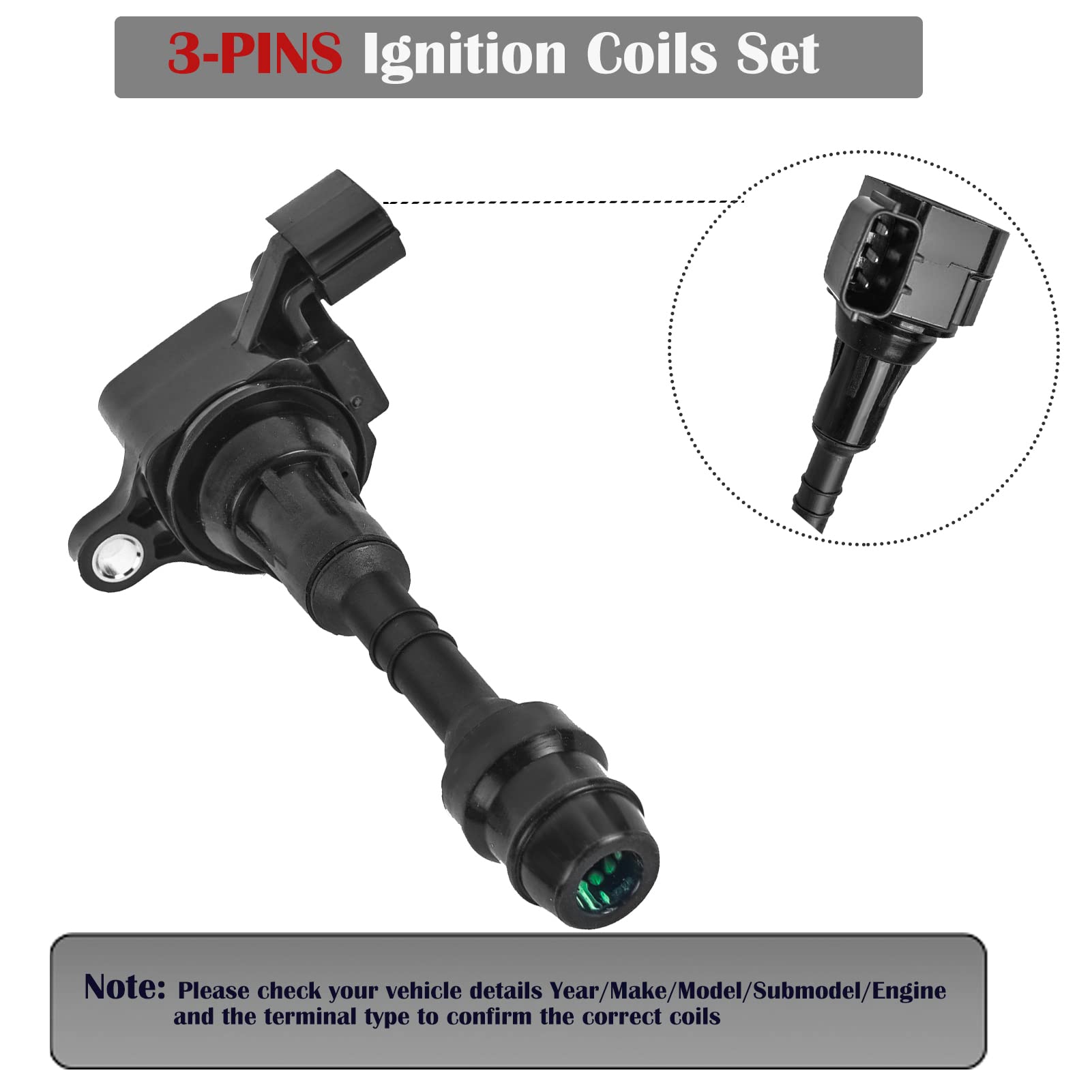 Set of 6 Ignition Coil Pack Fits for 2003 2004 2005 2006 2007 2008 Nissan 350Z Infiniti FX35 G35 M35 V6 3.5 Coil Packs Replaces# UF401, 22448AL61C