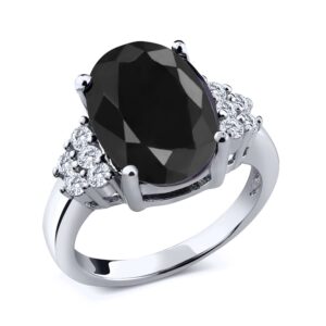 gem stone king 925 sterling silver ring oval black sapphire and moissanite (6.38 cttw) (size 9)