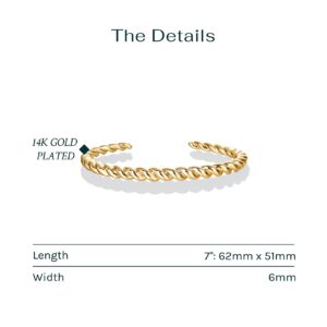 PAVOI 14K Yellow Gold Plated Twisted Chunky Bangle Bracelet | 14K Gold Plated | Lightweight Everyday Jewelry (7, Yellow Gold)