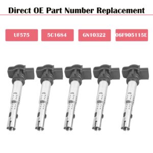 LCWRGS Ignition Coil for L5 2.5 2005 2006 2007 2008 2009 2010 2011 2012 Volkswagen VW Jetta Rabbit Beetle Passat Golf Tiguan GTI Eos CC Coil Pack Set of 5 Replaces UF575