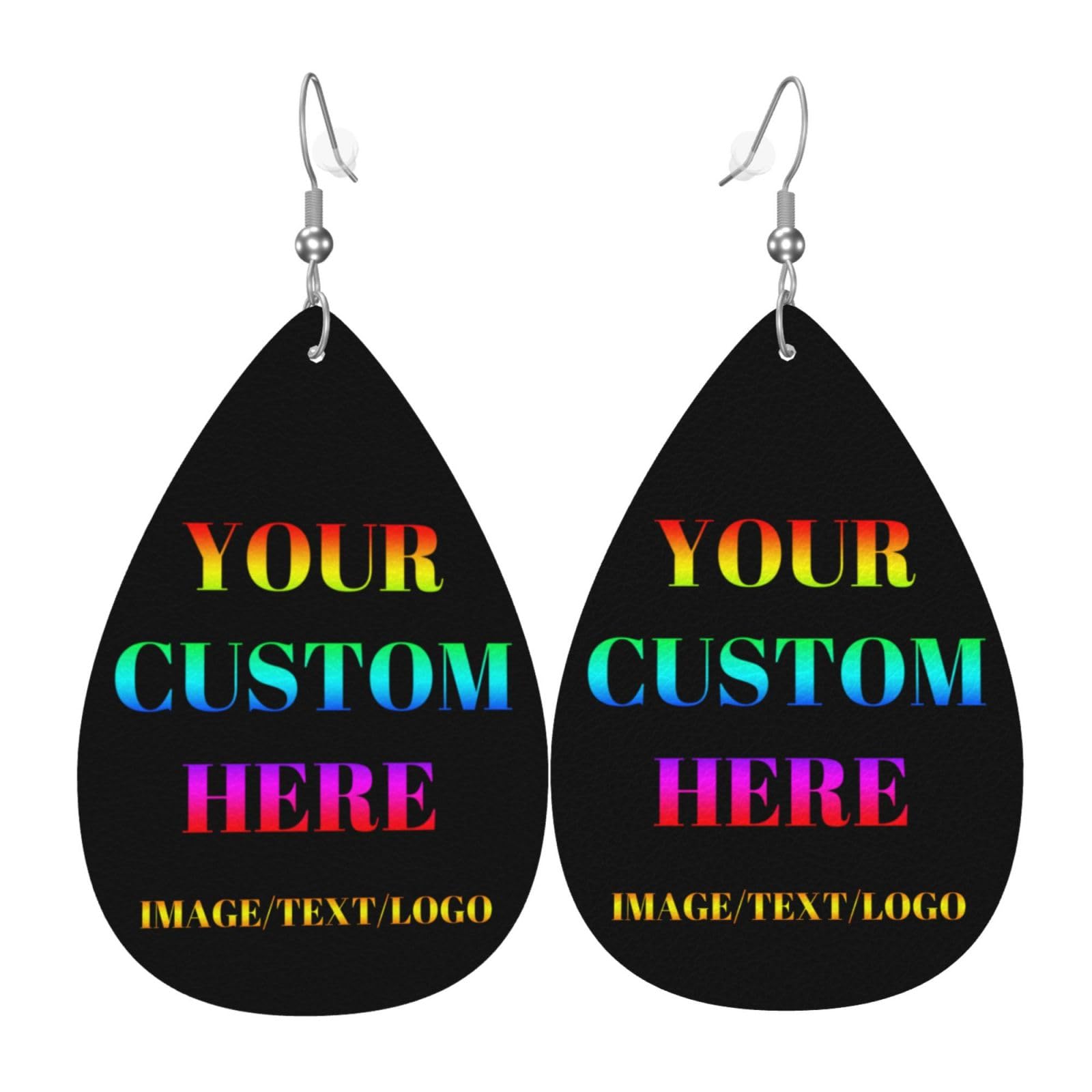 Teesobunny Custom Earrings, Personalized Leather Dangle Earrings Add Your Image Text For Women Girls Anniversary Wedding Christmas Birthday Gift, One Size