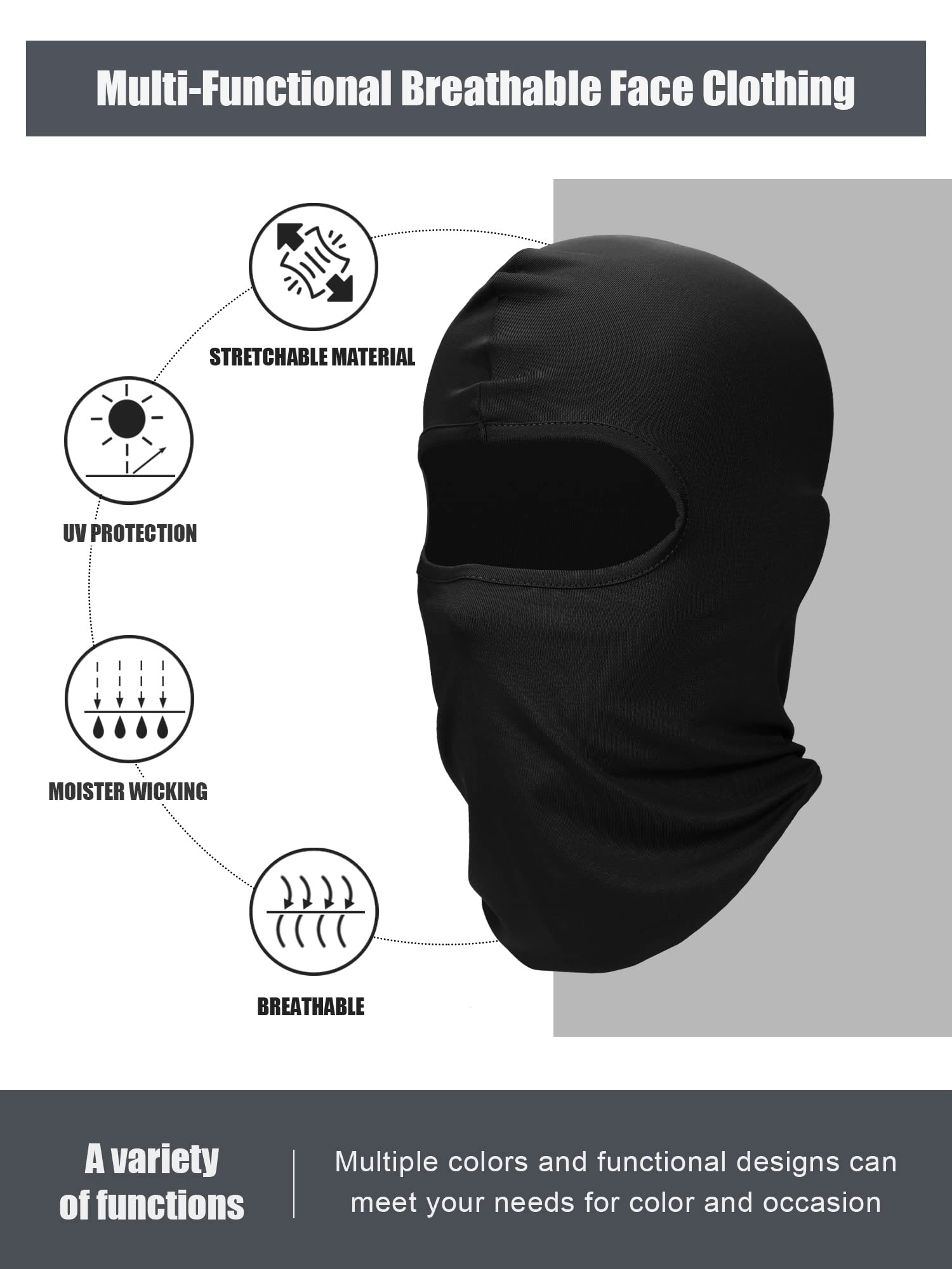 SATINIOR 6 Pcs Ski Mask Cover Full Face Mask Summer Face Covering Ice Silk UV Protection Balaclava Women Men Outdoor Sports(Black)