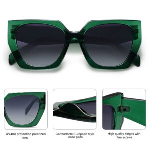 SOJOS Big Trendy Polarized Sunglasses Womens Oversized Cateye Sunnies Lentes De Sol Para Mujer SJ2205, Clear Green/Grey