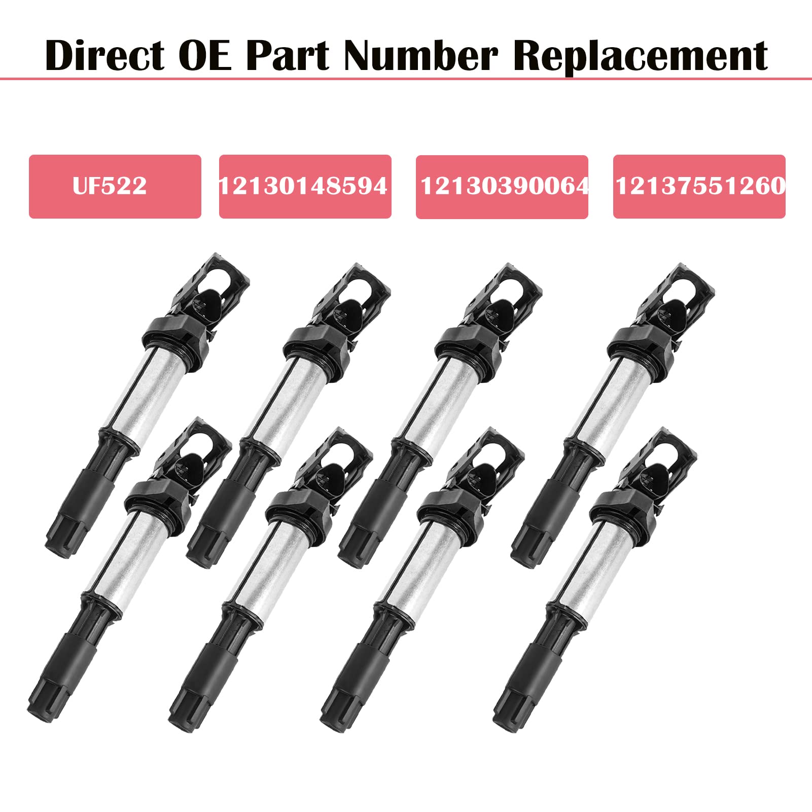 Set of 8 Ignition Coil Packs for 4.4L 4.8L V8 BMW X5 650i 645Ci 550i 545i 750i 745i 750Li 745Li Z4 2002 2003 2004 2005 2006 2007 2008 2009 Coils 4.4 4.8 OE# UF522 12131712219