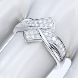 PRSTANI Solid 10K White Gold Romantic Criss-Cross Split Shank Simulated Diamond Promise Ring Wedding Band For Women (7)