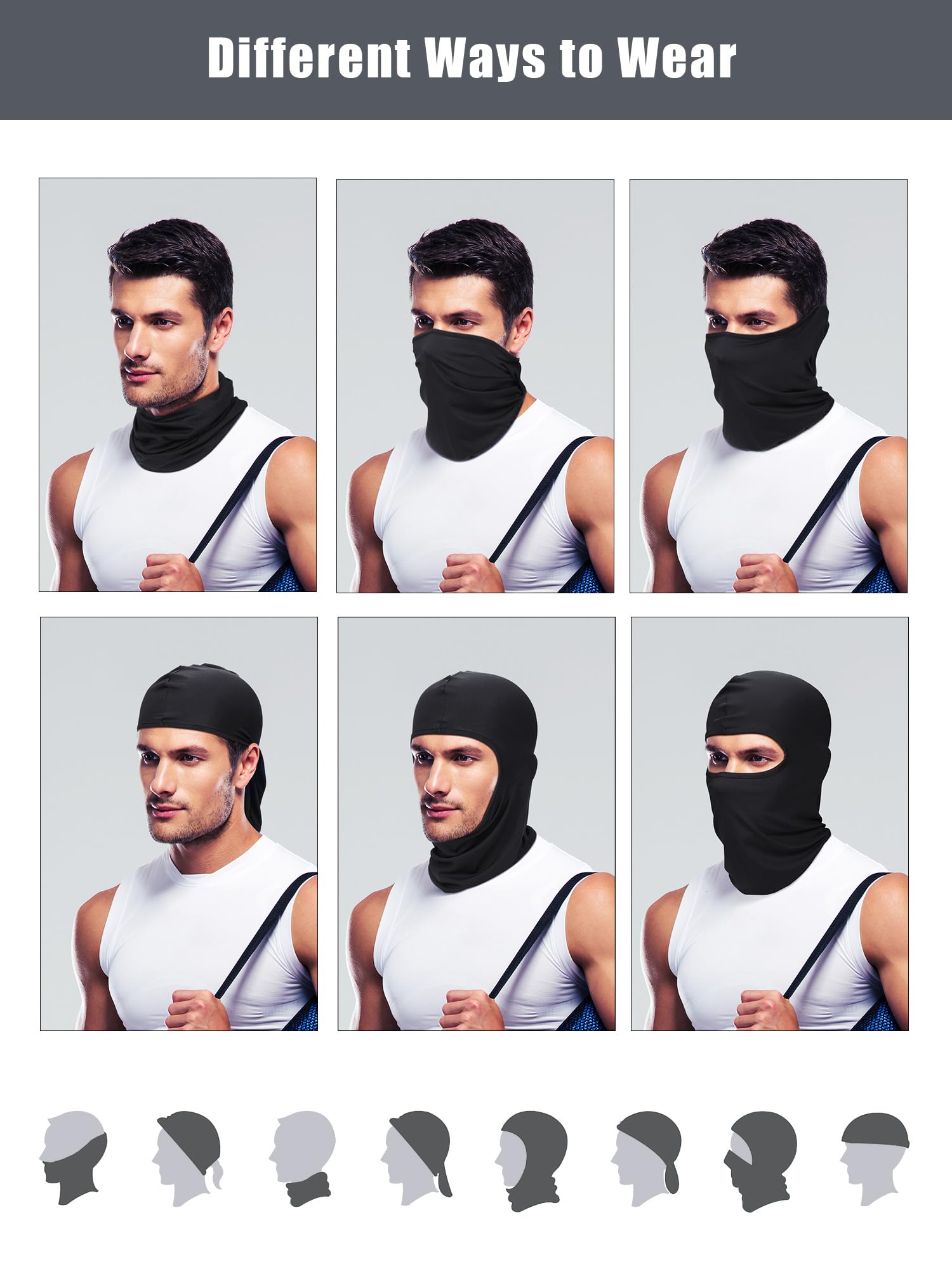 SATINIOR 6 Pcs Ski Mask Cover Full Face Mask Summer Face Covering Ice Silk UV Protection Balaclava Women Men Outdoor Sports(Black)